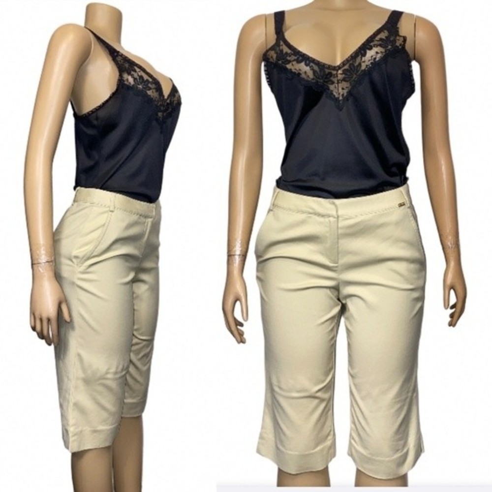 St. John Sport Pants Capri khaki Pant Beige Slant Pockets size 2